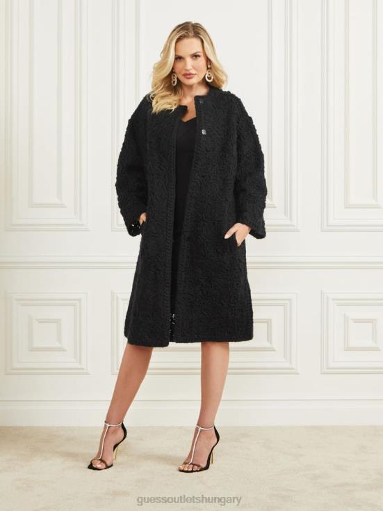 GUESS Black 8ZX4F1872 Braid Wool-Blend Coat