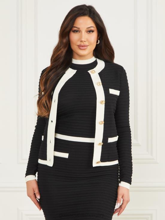 GUESS Black/Sandy Shore 8ZX4F1910 Alba Embossed Striped Cardigan