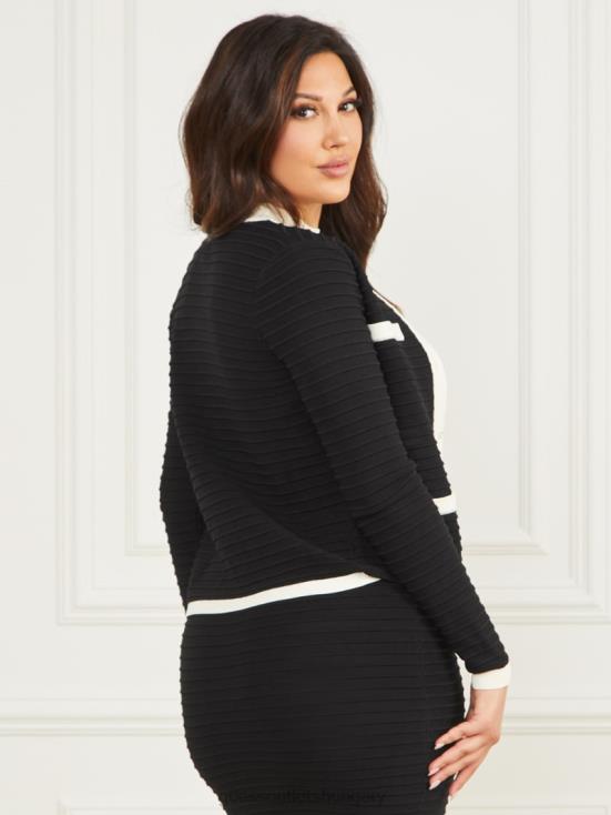 GUESS Black/Sandy Shore 8ZX4F1910 Alba Embossed Striped Cardigan