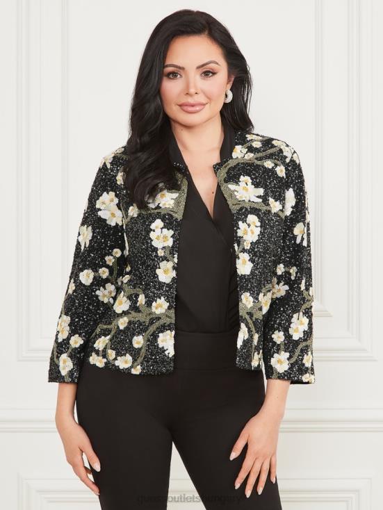 GUESS Blossom Black Cave 8ZX4F1874 Precious Embroidered Sequin Jacket