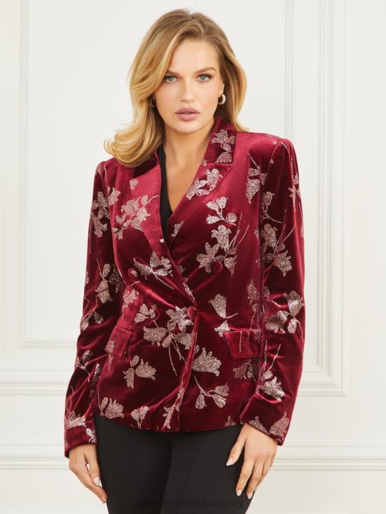 GUESS Purple Petal With Rose Go 8ZX4F1949 Angelica Velvet Blazer