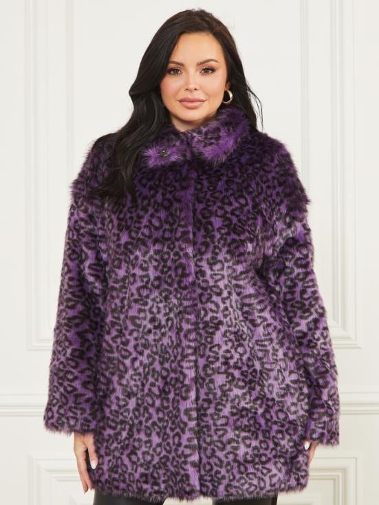 GUESS Satellite Purple & Black 8ZX4F1880 Larissa Faux-Fur Coat