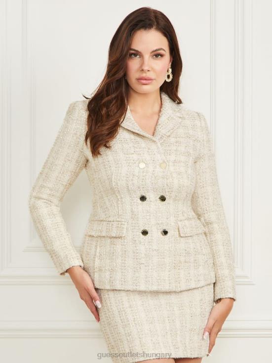 GUESS Tallulha White And Gold 8ZX4F1777 Angelica Tweed Blazer