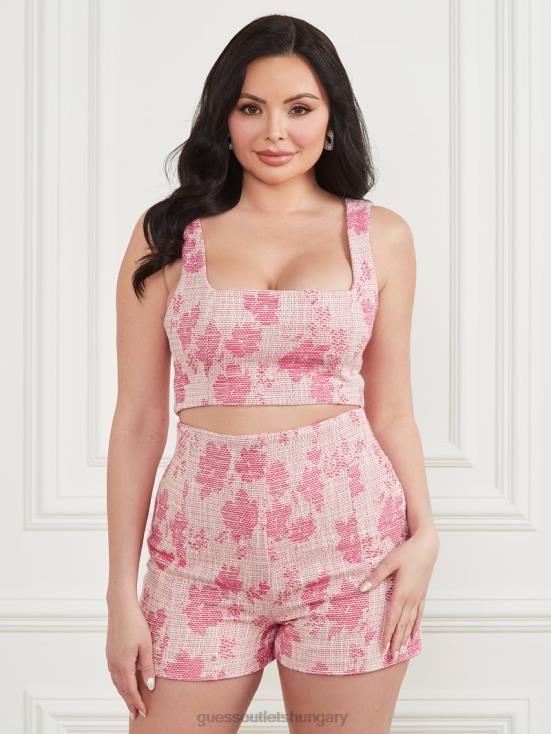GUESS Pink Spring Wave 8ZX4F1150 Avah Woven Crop Top