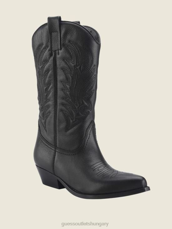 GUESS Black 8ZX4F3536 Gallen Leather Cowgirl Boots