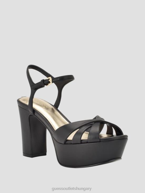 GUESS Black 8ZX4F3388 Haylo Crisscross Platform Block Heels