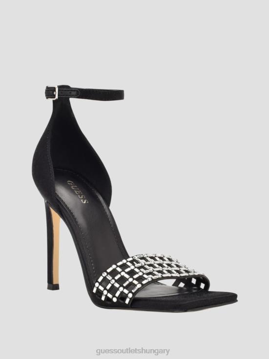 GUESS Black 8ZX4F3492 Saile Rhinestone Cage Strappy Heels