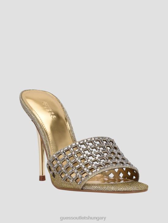 GUESS Gold 8ZX4F3434 Mably Rhinestone Cage Strap Heels
