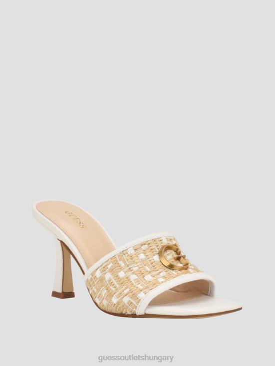 GUESS Light Natural 110 8ZX4F3394 Yana Straw G Logo Heeled Mules
