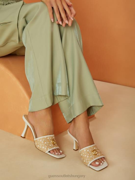 GUESS Light Natural 110 8ZX4F3394 Yana Straw G Logo Heeled Mules