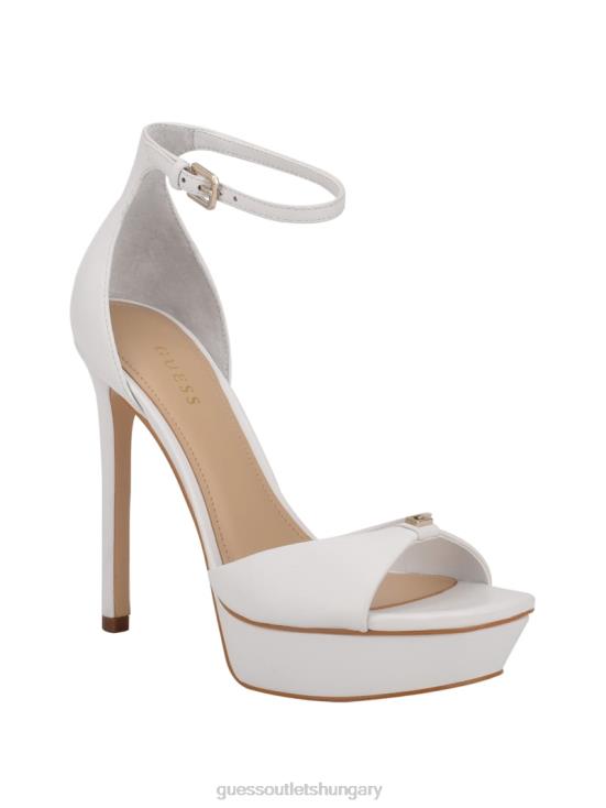 GUESS White Leather 8ZX4F3487 Ellsyn Platform Stiletto Sandals