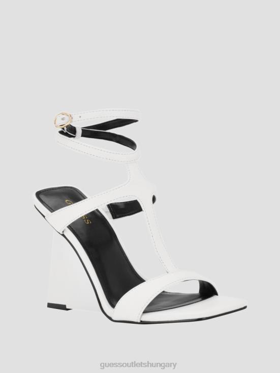 GUESS Wht Floral 8ZX4F3398 Bacio T-Strap Wedge Heels