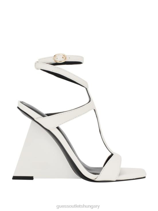 GUESS Wht Floral 8ZX4F3398 Bacio T-Strap Wedge Heels