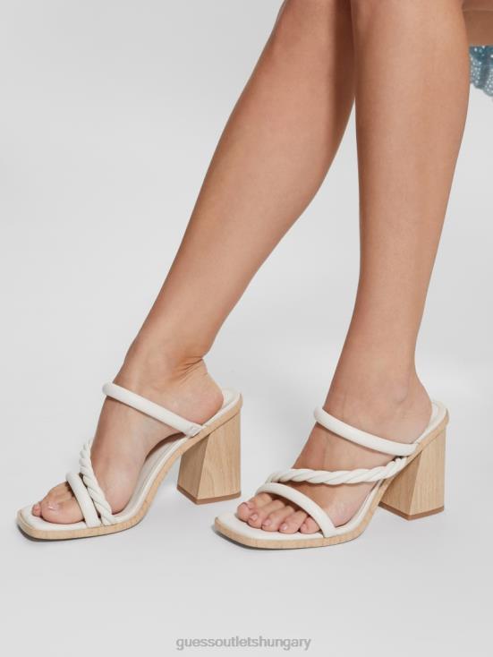 GUESS Wht Floral 8ZX4F3406 Barper Strappy Wooden Heel Sandals