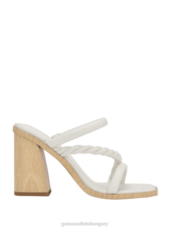 GUESS Wht Floral 8ZX4F3406 Barper Strappy Wooden Heel Sandals