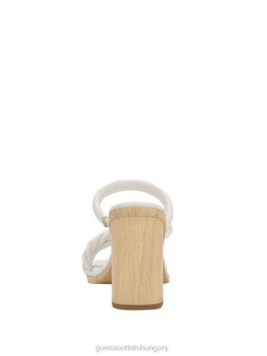 GUESS Wht Floral 8ZX4F3406 Barper Strappy Wooden Heel Sandals