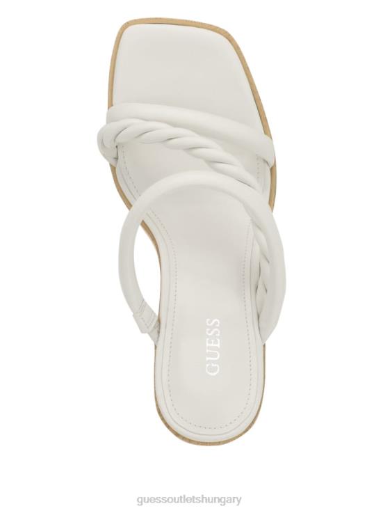 GUESS Wht Floral 8ZX4F3406 Barper Strappy Wooden Heel Sandals