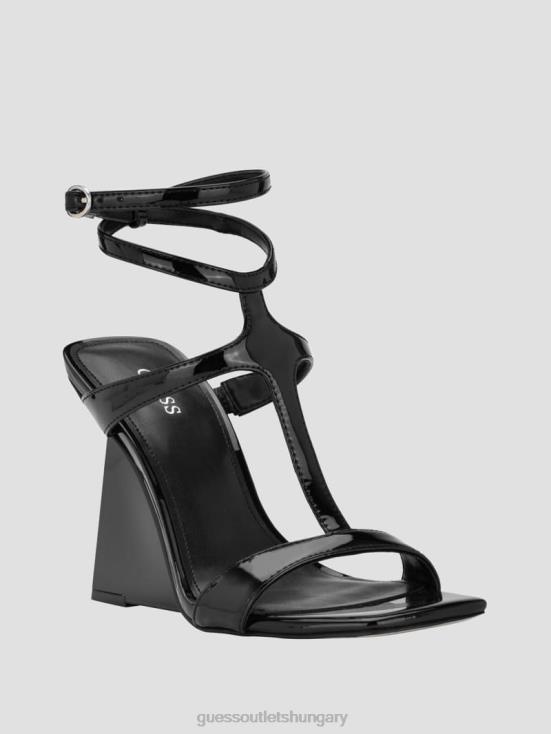 GUESS Black 8ZX4F3405 Bacio T-Strap Wedge Heels
