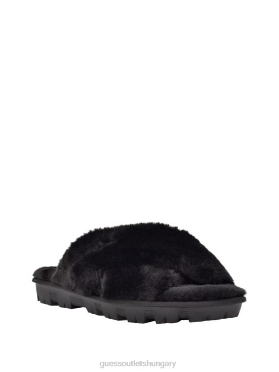 GUESS Black Fabric 8ZX4F3488 Crisscross Fur Slipper