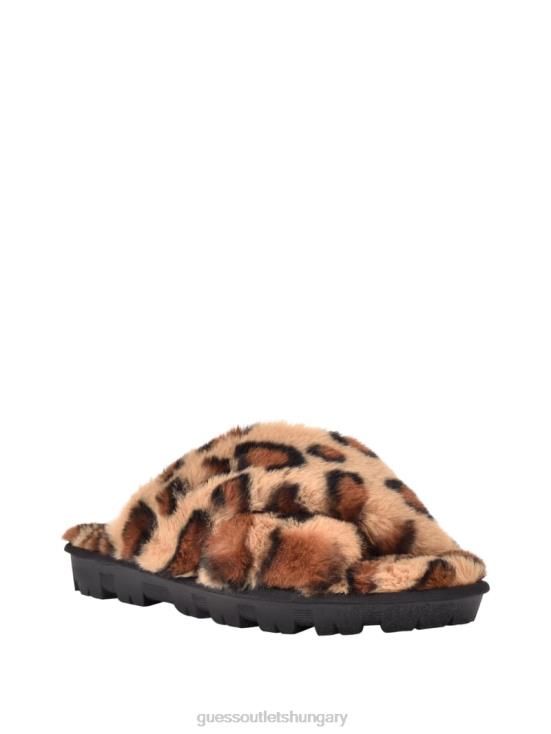GUESS Brown Multi Fabric 8ZX4F3497 Crisscross Fur Slipper