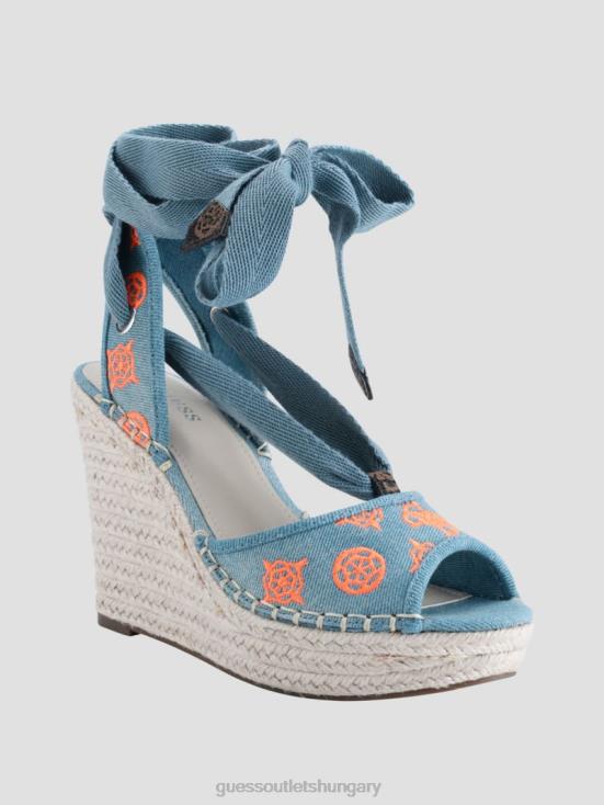 GUESS Denim Tie Dye 8ZX4F3448 Halona Tie Espadrille Wedges