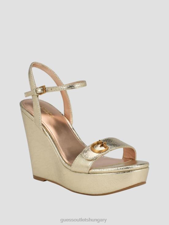 GUESS Gold 8ZX4F3468 Whimifa Shimmer Metallic G Wedge Sandals