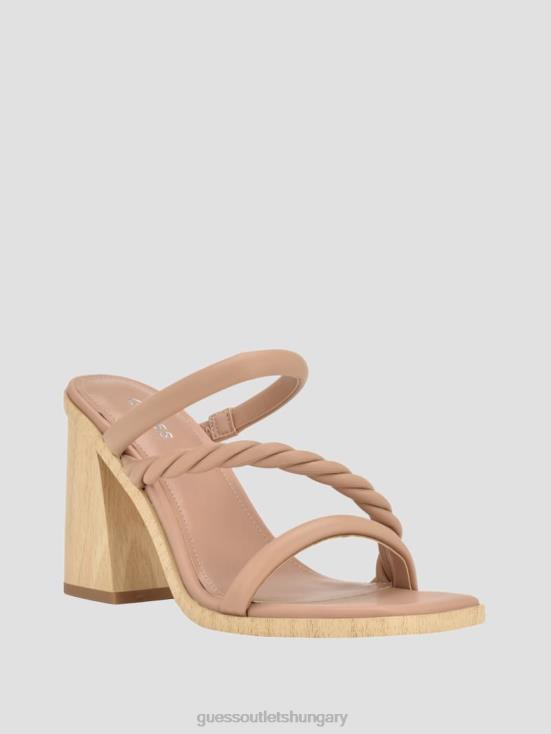GUESS Light Natural 110 8ZX4F3441 Barper Strappy Wooden Heel Sandals