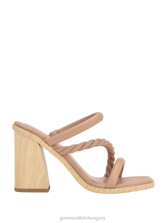GUESS Light Natural 110 8ZX4F3441 Barper Strappy Wooden Heel Sandals