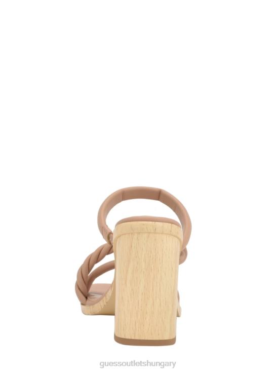 GUESS Light Natural 110 8ZX4F3441 Barper Strappy Wooden Heel Sandals