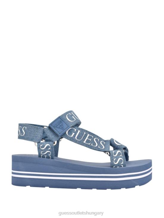 GUESS Medium Blue Fabric 8ZX4F3493 Avin Logo Strap Platform Sandals