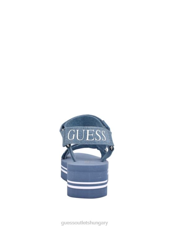 GUESS Medium Blue Fabric 8ZX4F3493 Avin Logo Strap Platform Sandals