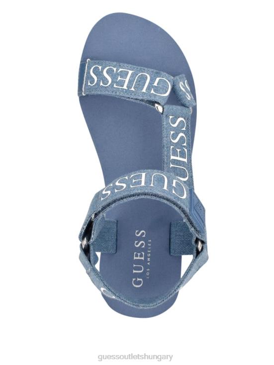 GUESS Medium Blue Fabric 8ZX4F3493 Avin Logo Strap Platform Sandals