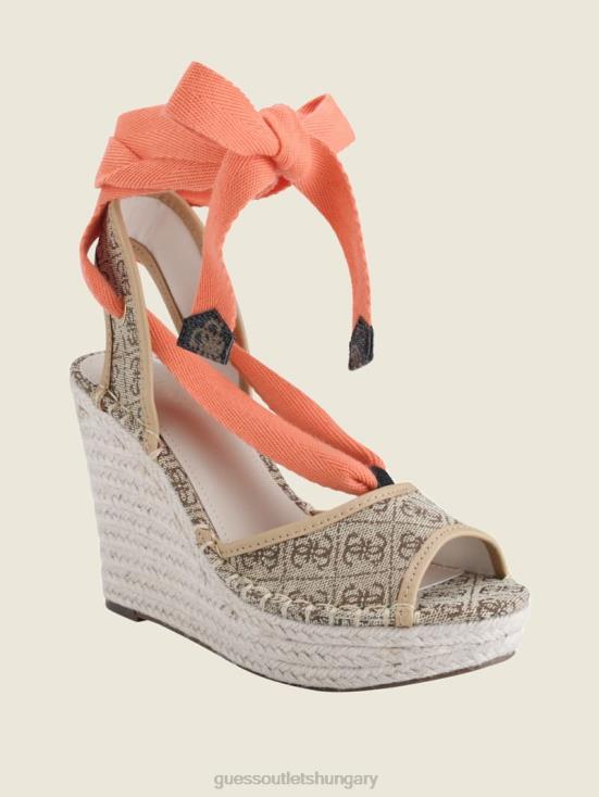 GUESS Medium Brown 8ZX4F3447 Halona Tie Espadrille Wedges