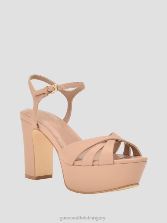 GUESS Medium Natural 101 8ZX4F3387 Haylo Crisscross Platform Block Heels
