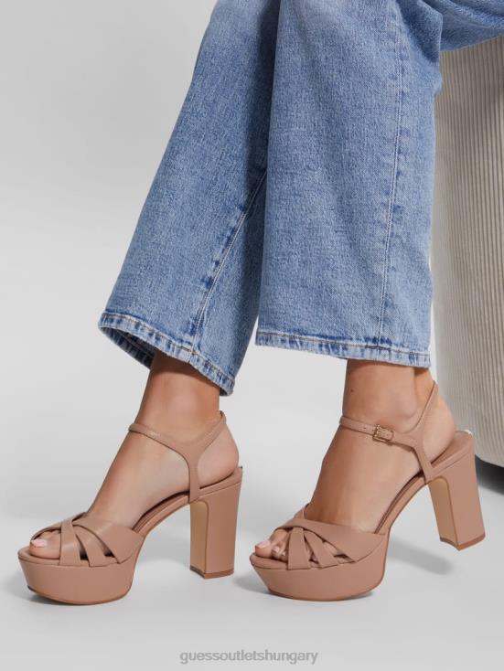 GUESS Medium Natural 101 8ZX4F3387 Haylo Crisscross Platform Block Heels