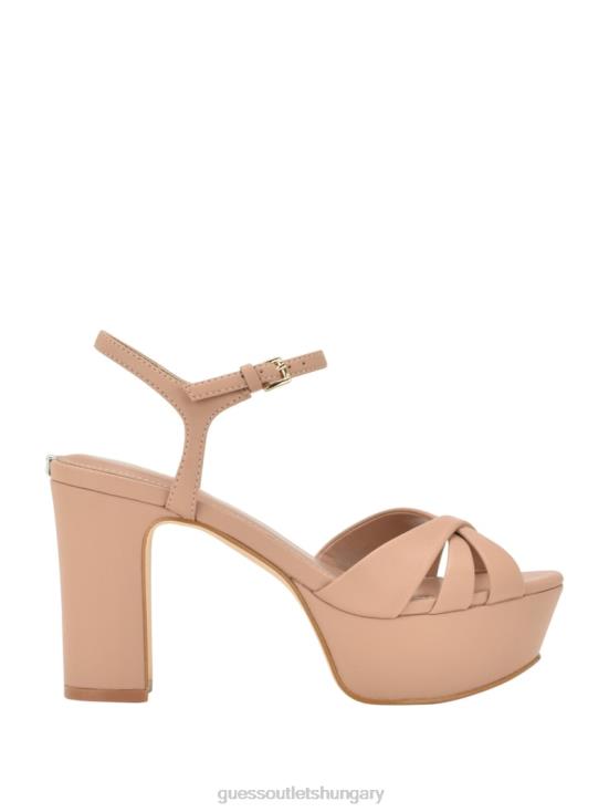 GUESS Medium Natural 101 8ZX4F3387 Haylo Crisscross Platform Block Heels