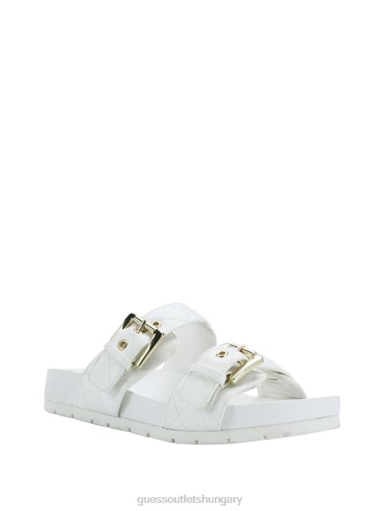GUESS White 8ZX4F3500 Felda Quilted Buckle Sandals