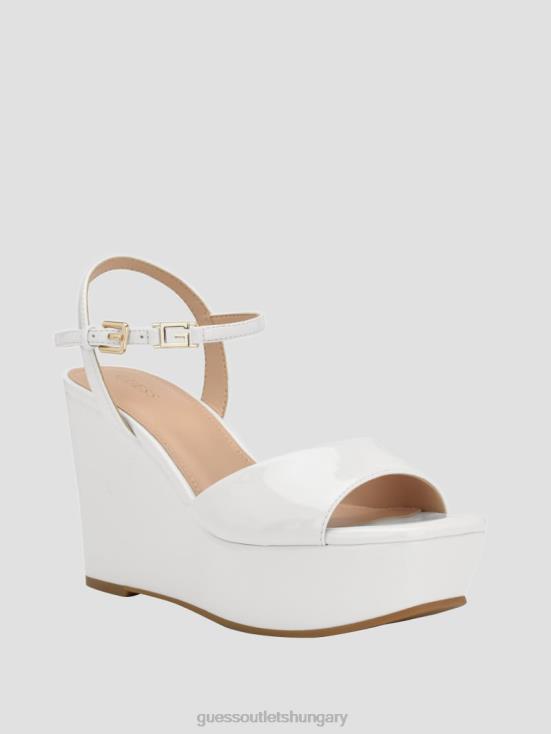 GUESS Wht Floral 8ZX4F3474 Zione Patent Wedges