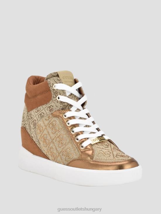 GUESS Medium Brown 8ZX4F3342 Blairin Rhinestone Logo Wedge Sneakers
