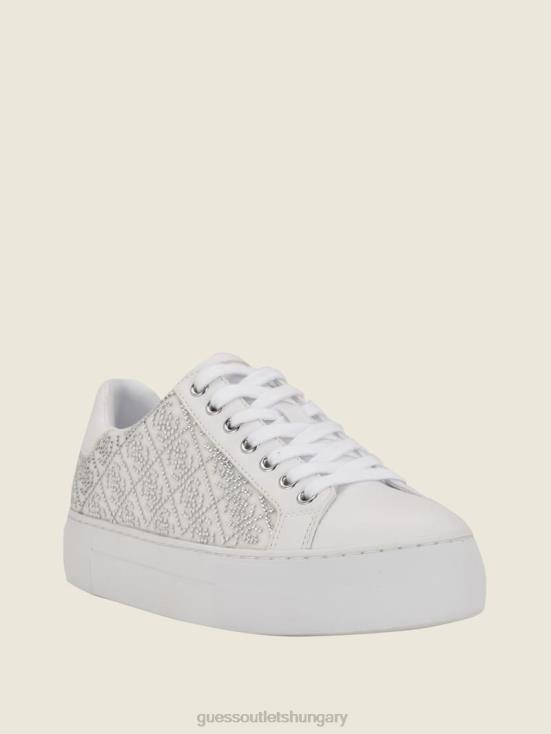GUESS Silver 040 8ZX4F3343 Gelsen Rhinestone Logo Low-Top Sneakers