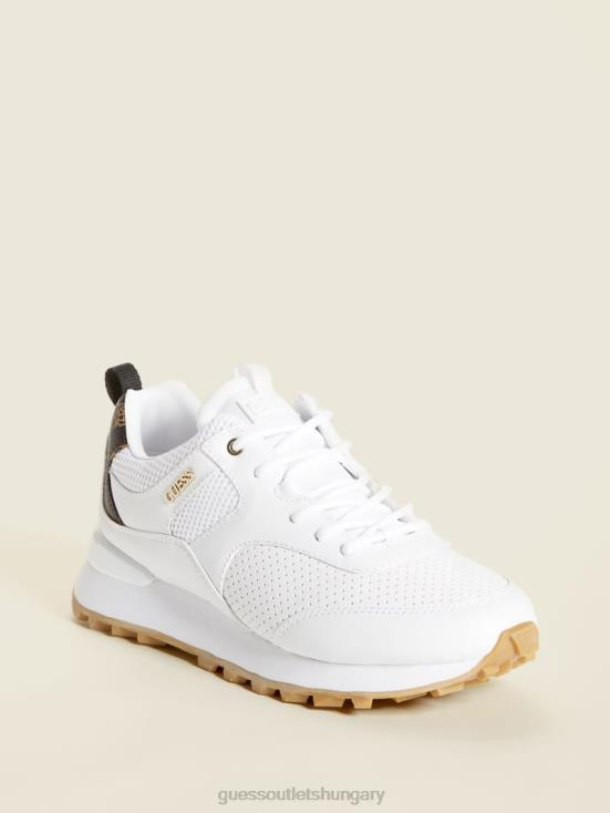 GUESS White/Gold 8ZX4F2464 Selvie Perforated Sneakers