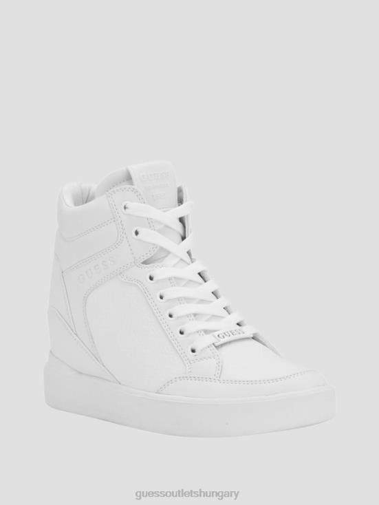GUESS White Graffiti 8ZX4F3345 Blairin Rhinestone Logo Wedge Sneakers