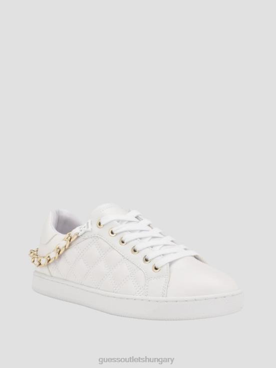 GUESS Wht Floral 8ZX4F3330 Reney Chain Quilted Sneakers