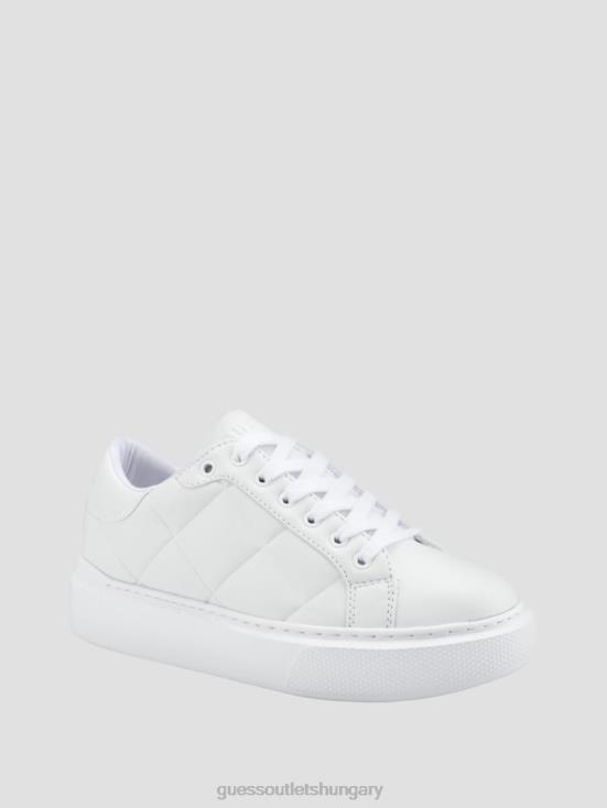 GUESS Wht Floral 8ZX4F3360 Hilan Quilted Low-Top Sneakers