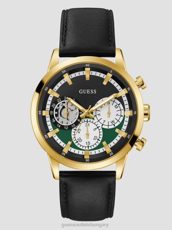 GUESS Gold-Tone and Black 8ZX4F3564 Leather Multifunction Watch