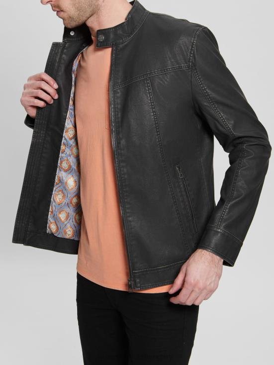 GUESS Black 8ZX4F4015 Vintage Faux-Leather Moto Jacket