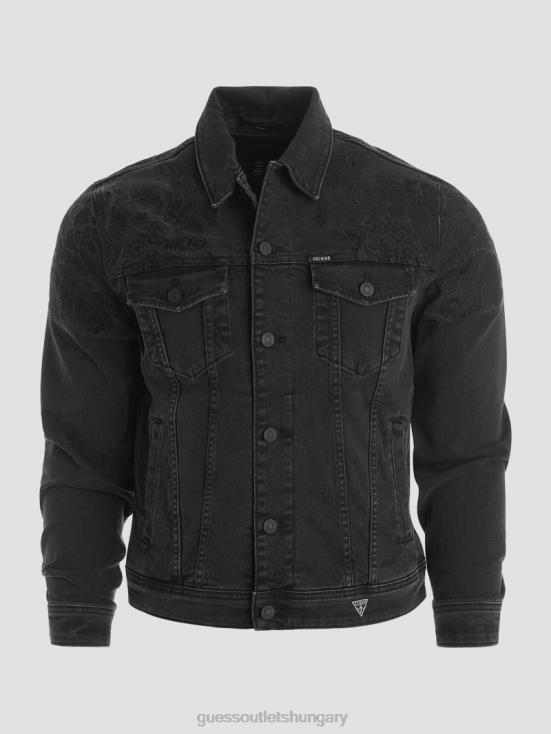 GUESS Jet Black Floral 8ZX4F4185 Dillon Embroidered Denim Jacket