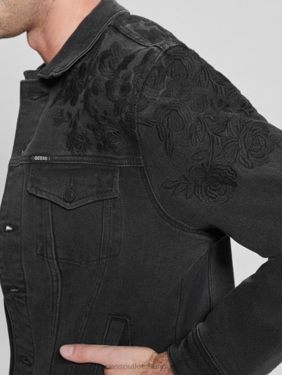 GUESS Jet Black Floral 8ZX4F4185 Dillon Embroidered Denim Jacket