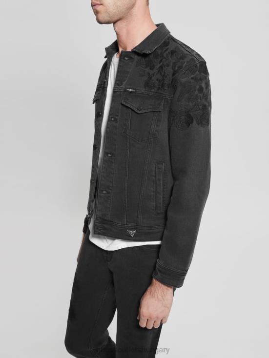 GUESS Jet Black Floral 8ZX4F4185 Dillon Embroidered Denim Jacket