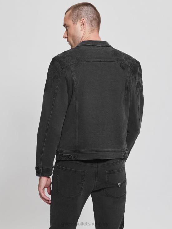 GUESS Jet Black Floral 8ZX4F4185 Dillon Embroidered Denim Jacket